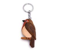 Onwomania Porte-clés en bois oiseau mésange épaisse tit roussin bleu brun reproducteur pendentif canari charme
