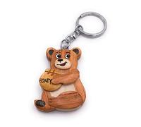 Onwomania Porte-clés en bois ourson miel ours mignon ours brun ours pendentif pot de miel