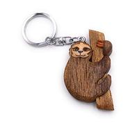 Onwomania Porte-clés en bois paresseux sur branche breloque pendentif animal animal