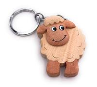 Onwomania Porte-clés en bois pendentif mouton moufflon animal lumineux en laine breloque
