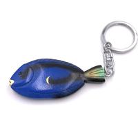 Onwomania Porte-clés en bois poisson mer eau nageoire vertébrée aquarium bleu pendentif breloque
