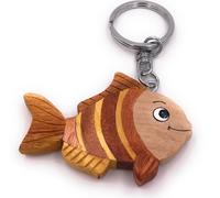 Onwomania Porte-clés en bois poisson mer eau nageoire vertébrée aquarium rayé pendentif breloque