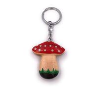 Onwomania Porte-clés en bois porte-bonheur porte-bonheur champignon en pointillé pendentif forêt