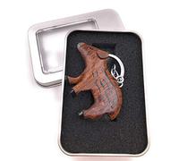 Onwomania Porte-clés en bois sanglier sanglier pendentif bosse de sanglier cochon avec sabot fendu Dans une boîte cadeau
