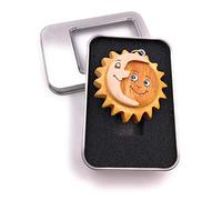 Onwomania Porte-clés en bois soleil lune pendentif jour et nuit En coffret cadeau