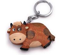 Onwomania Porte-clés en bois Vache Bœuf domestique Veau Animal Vache laitière Ferme Pendentif Charm