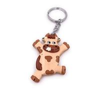 Onwomania Porte-clés en bois vache ferme fleur danse boeuf veau animal vache laitière pendentif charme