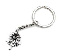 Onwomania Porte-clés en métal porte-bonheur avec fleur de tournesol dans une boîte cadeau en aluminium, idéal pour offrir, argenté, taille unique