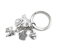 Onwomania Porte-clés en métal porte-bonheur en forme d'os et de patte de chien, dans une boîte cadeau en aluminium, idéal pour offrir, argenté, taille unique