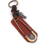 Onwomania Porte-clés épingle à nourrice bronze Pendentif cuir Keychain