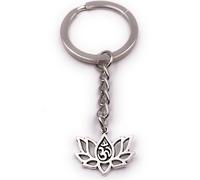 Onwomania Porte-clés Fleur de Lotus Yoga Om Hindouisme Goa argent Pendentif Keychain