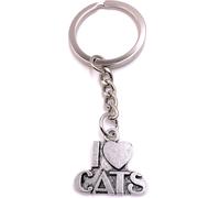 Onwomania Porte-clés J'aime les chats Amoureux des chats Argent Métal Pendentif Charm