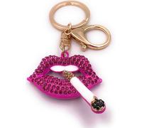 Onwomania Porte-clés lèvres rose cigarette y fumeur strass or pendentif Keychain