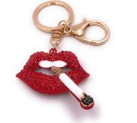 Onwomania Porte-clés lèvres rouge cigarette y fumeur strass or pendentif Keychain
