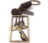 Onwomania Porte-clés oiseau cage d'oiseau mobile or pendentif cuir Keychain