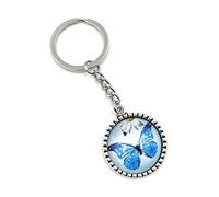 Onwomania Porte-clés papillon volant bleu cercle pendentif en métal