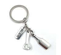 Onwomania Porte-clés Porte-clés en métal argenté Believe Drink Bouteille de vin d'alcool