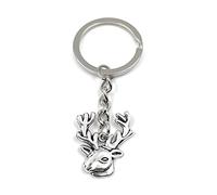 Onwomania Porte-clés Porte-clés en métal argenté Deer Head Deer Elk Antler Trophy