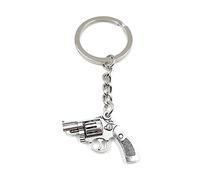 Onwomania Porte-clés porte-clés pendentif crime pistolet revolver en métal argenté