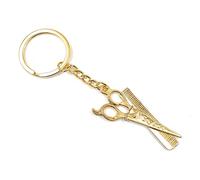 Onwomania Porte-clés Porte-clés Pendentif en métal doré Ciseaux Styliste Peigne de coiffeur