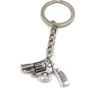 Onwomania Porte-clés revolver pistolet canon court argent métal breloque