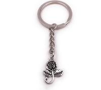 Onwomania Porte-clés Rose avec tige Fleur Amour creux argent Porte-clés