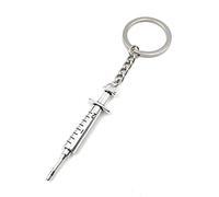 Onwomania Porte-clés seringue avec aiguille - Porte-bonheur en métal - Dans une boîte cadeau en aluminium - Idéal pour offrir, argenté, taille unique