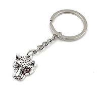 Onwomania Porte-clés tête de panthère porte-bonheur en métal dans une boîte cadeau en aluminium, idéal pour offrir, argenté, taille unique