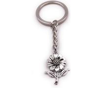 Onwomania Porte-clés Tournesol avec tige Fleur Fleur argent Pendentif Keychain