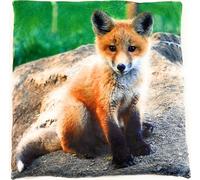 Onwomania Renard Chien sauvage Forêt Coussin en peluche pour canapé ou lit comme déco, décoration ou coussin douillet 35x35 cm