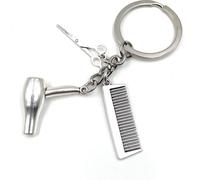 Onwomania Sèche-cheveux Peigne Ciseaux Porte-clés métal Porte-bonheur en boîte cadeau alu, idéal pour faire un cadeau