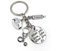 Onwomania - Stétoscope Seringue Anneau Médical - Porte-clés métal, idéal comme cadeau par ex. pour le meilleur ami, la meilleure amie, maman - Pour hommes, femmes & enfants