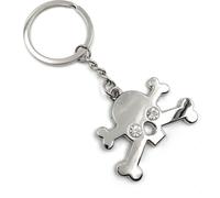 Onwomania Tête de mort aux yeux de cristal Porte-clés en métal porte-bonheur dans une boîte cadeau en aluminium, idéal pour offrir en cadeau