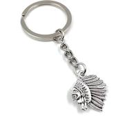 Onwomania Tête d'Indien Plume Masque Porte-clés métal Porte-bonheur en boîte cadeau alu, idéal pour offrir en cadeau