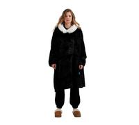 ONY Couverture à capuche doublée en polaire sherpa ultra douce, chaude et confortable, surdimensionnée à porter pour femmes, filles, adultes, hommes, garçons, enfants, grande poche, Noir , One Size