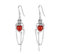 Onyx Boucles d'oreilles gothiques en forme de cœur - En argent sterling 925 - Onyx rouge - Gouttes de fleurs de rose - Boucles d'oreilles sorcières - Agate rouge - Cadeau pour femme et fille, taille