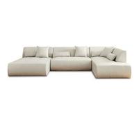 Lisa design – Canapé modulable panoramique d'angle droit Onyx 7 places tissu Beige