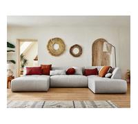 Lisa Design - Canapé Panoramique d'angle Droit - Onyx en Tissu - Grand Sofa XXL Gris Clair 7 Places - Salon