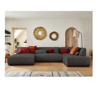 Lisa Design - Canapé Panoramique d'angle Droit - Onyx en Tissu - Grand Sofa XXL Gris Foncé 7 Places - Salon