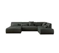 Lisa Design - Canapé Panoramique d'angle Droit - Onyx en Tissu - Grand Sofa XXL Gris Foncé 7 Places - Salon