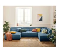 Onyx - canapé panoramique d'angle droit 7 places - en velours côtelé - Bleu