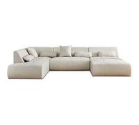 Lisa Design - Canapé Panoramique d'angle Gauche - Onyx en Tissu - Grand Sofa XXL Beige 7 Places - Salon