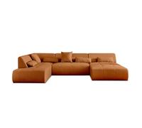 Lisa Design - Canapé Panoramique d'angle Gauche - Onyx en Tissu - Grand Sofa XXL Terracotta 7 Places - Salon