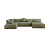 Lisa Design Canapé panoramique d'angle gauche Onyx 7 places en tissu Vert sauge