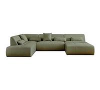 Lisa Design Canapé panoramique d'angle gauche Onyx 7 places en tissu Vert sauge