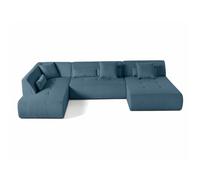 Onyx - canapé panoramique d'angle gauche 7 places - en velours côtelé - Bleu