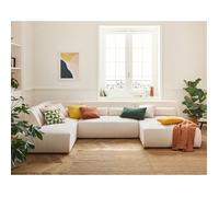 Onyx - canapé panoramique modulable d'angle gauche 7 places - en velours côtelé - Beige