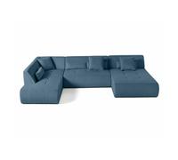 Onyx - canapé panoramique modulable d'angle gauche 7 places - en velours côtelé - Bleu Bleu