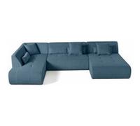 Onyx - canapé panoramique modulable d'angle gauche 7 places - en velours côtelé - Bleu Bleu