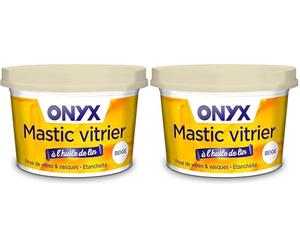 Onyx - Mastic Vitrier Beige à l’Huile de Lin - Pose et Étanchéité Vitrage sur Châssis en Bois - 1kg (Lot de 2)
